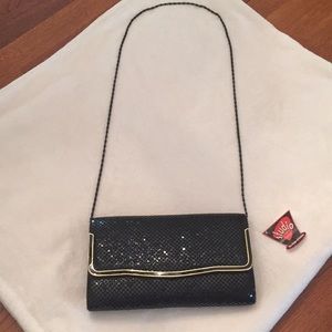 NWT Black Sequined Clutch Shoulder Chain 22” drop